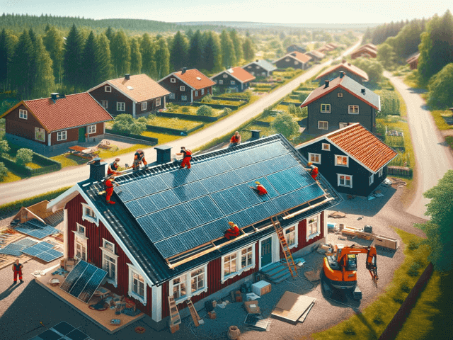 Installerar solpaneler på hustak